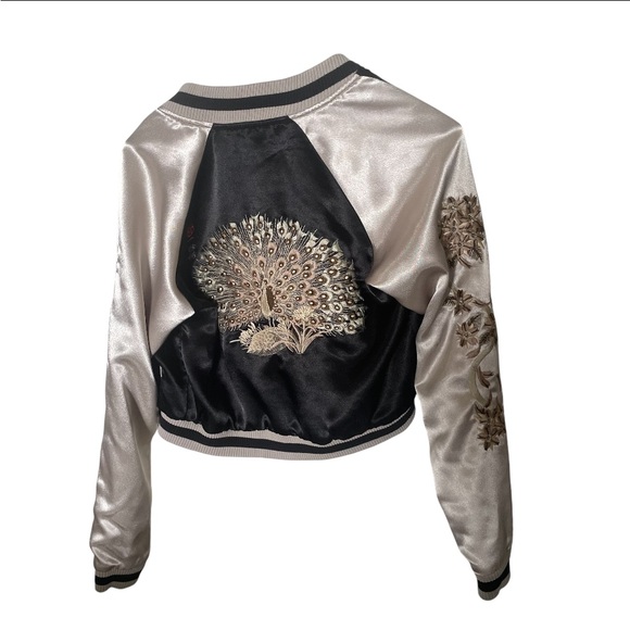 Y2K It Jeans Reversible Embroidered Oriental Silky Peacock Jacket 🦚 - Picture 2 of 15